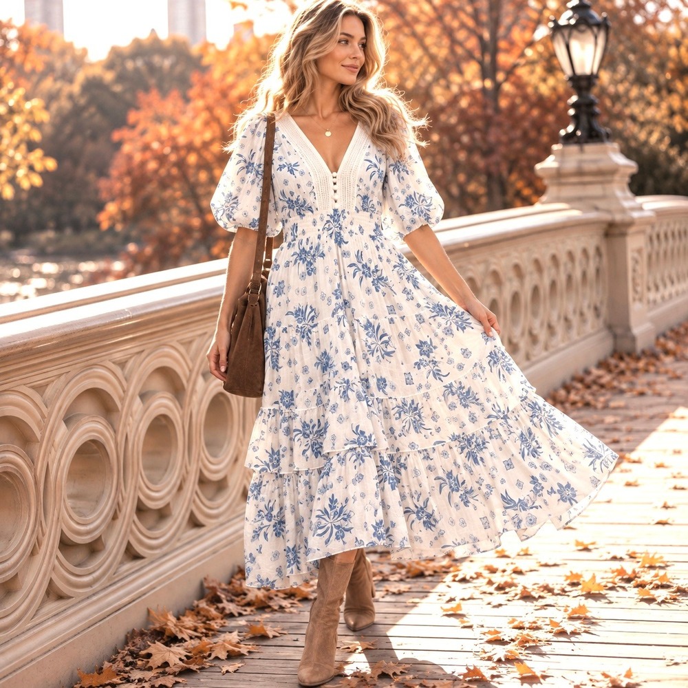 Anthropologie Kings Road Sz Large Maxi Dress Cottagecore Romantic Fall Boho Chic